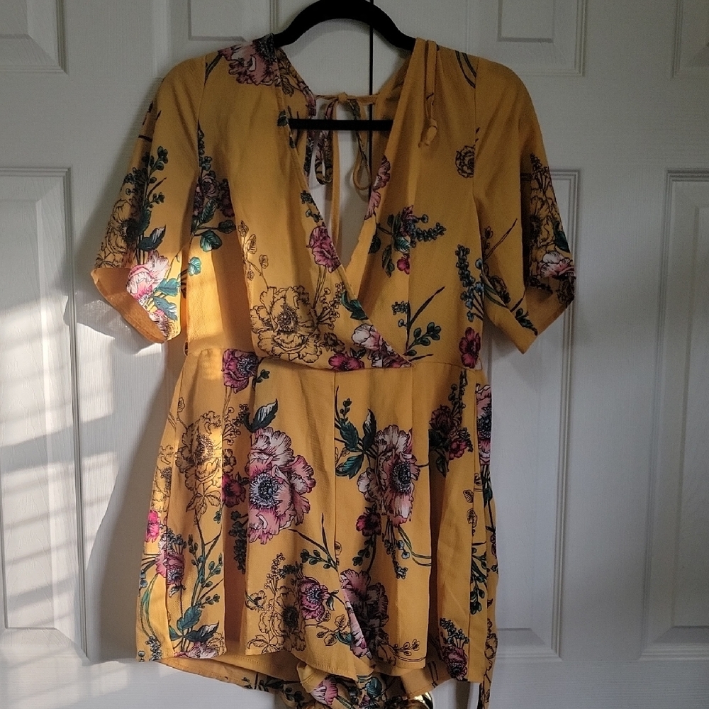 Floral Yellow Wrap Romper